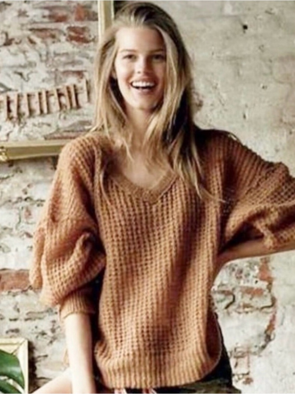 Free People LuLu Oversized V Neck Sweater Wool alpaca blend